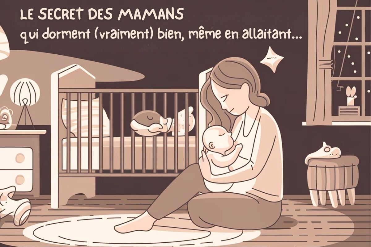 Illustration d'une maman allaitant son bébé dans une chambre calme la nuit