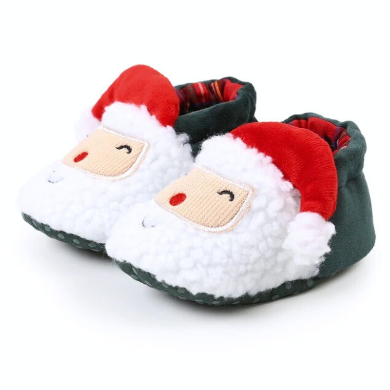 Chaussons Bébé Noël Antidérapants - Polaire Rembourrée, Taille 0-18 Mois - Père Noël Ou Sapin