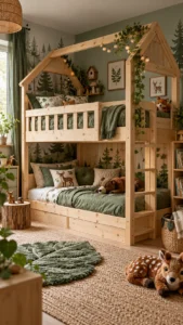 lit-cabane-superpose-foret Le Lit Cabane Forêt Enchantée 🌲 dans une chambre d’enfant