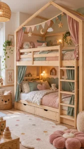 lit-cabane-superpose-pastel Le Lit Cabane aux Couleurs Pastel 🌸 dans une chambre d’enfant
