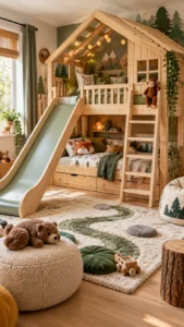 lit-cabane-superpose-toboggan Le Lit Cabane Esprit Aventure avec Toboggan 🛝 dans une chambre d’enfant