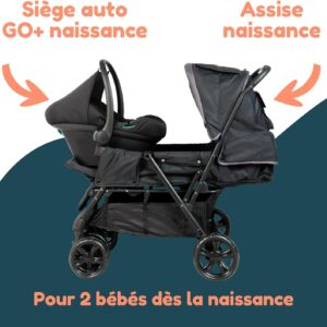 Alternative view of Poussette Double BAMBISOL 2-en-1 pour Jumeaux - Cosy Auto Inclus, Pliable, Noir et Gris