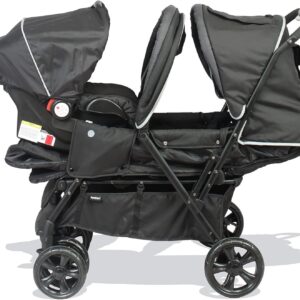 Poussette Double BAMBISOL 2-en-1 pour Jumeaux - Cosy Auto Inclus, Pliable, Noir et Gris