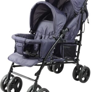 Bambisol Poussette Double Canne – Compacte & Pratique, Bleu Marine avec Habillage Pluie