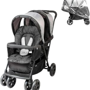 Bambisol Poussette Double - Pratique et Élégante, Habillage Pluie Inclus