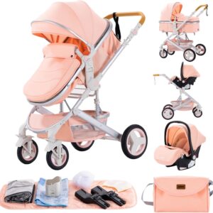 Poussette 3 en 1 GLOKID 530 Rose - Pliage Facile & Cadre Aluminium