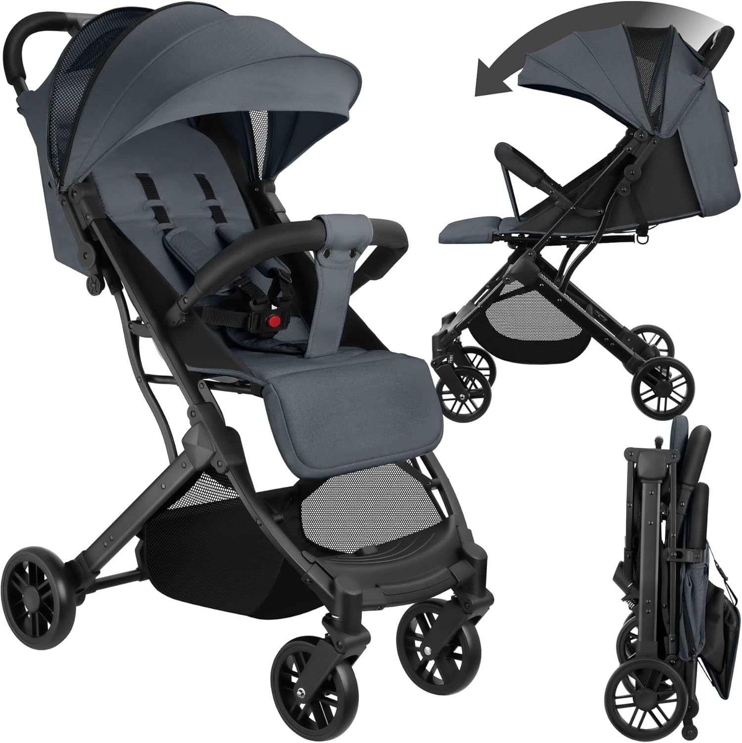 Poussette légère de voyage pliable avec dossier réglable - Gris - 79.90