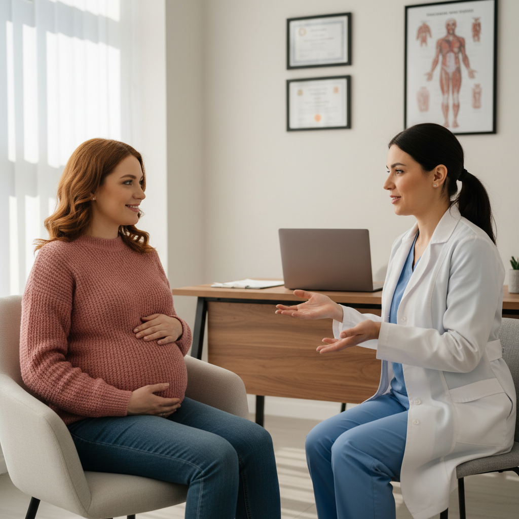 Consultation médicale rassurante pour femme enceinte concernant la scarlatine et les risques pour le bébé